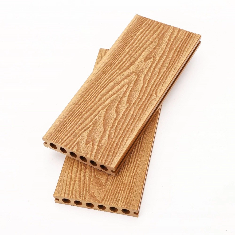 Tercel 140*25mm Non-cracking Custom WPC Outdoor Decking Teak 3D Embossing Wood Grain Composite Decking