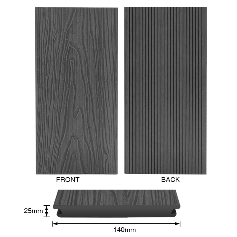 Tercel 140*25mm Anti-slip Personalized 3D Wood Grain WPC New Tech Composite Decking Man Made Solid Decking