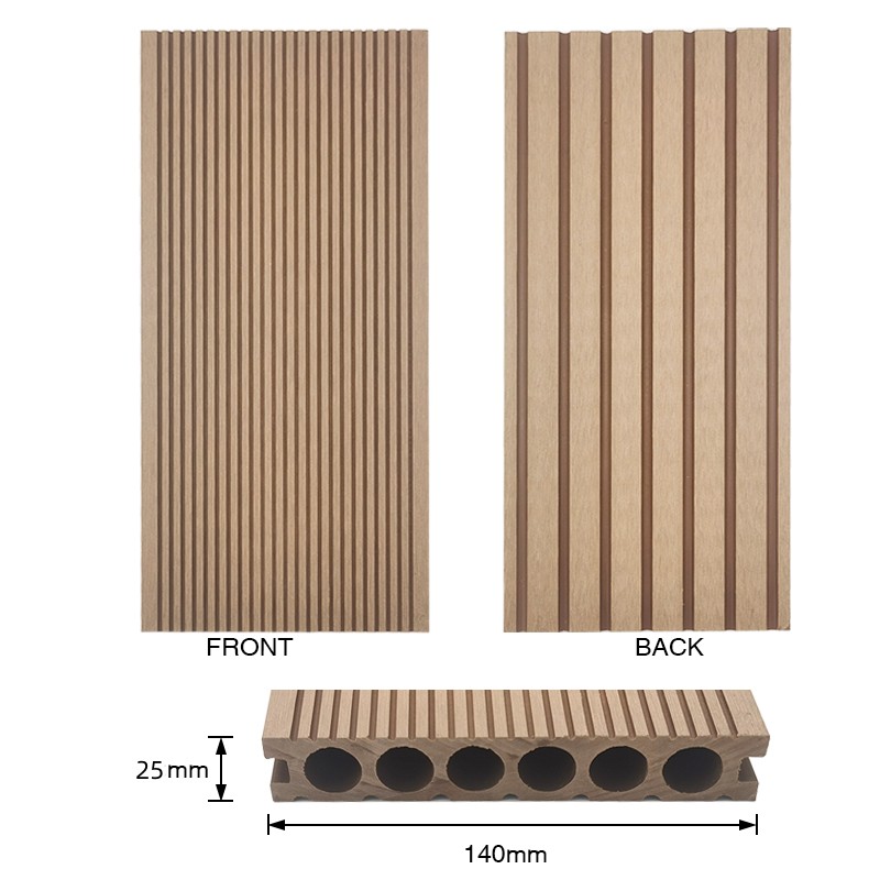 Tercel 140*25mm Moisture-proof Fire-proof Mahogany Stripe Round Hollow Wood Plastic Composite Decking