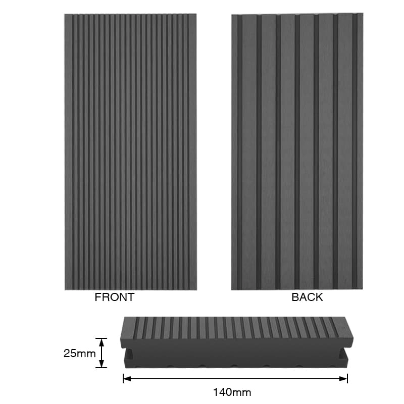 Tercel 140*25 mm Easy to Install Fireproof Grey Decking Composite Solid WPC Composite Decking Boards