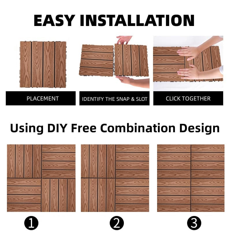 Tercel 300*300*20mm Anti-UV Colorfast Wood Plastic Composite Interlocking Deck Tiles Teak Patio Tiles