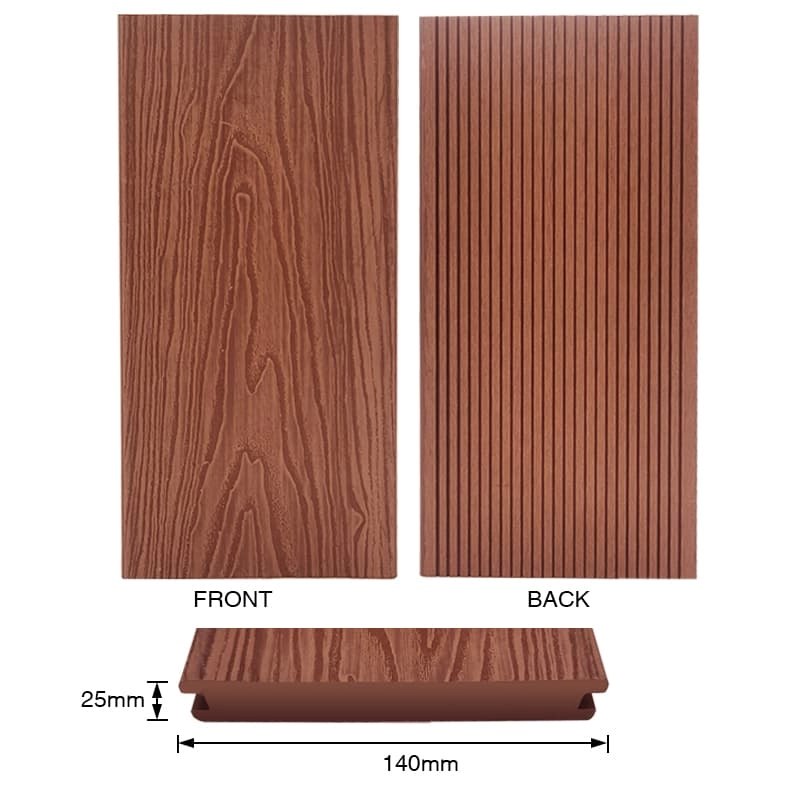 Tercel 140*25mm Moisture-proof Mildew-proof 3D Embossing WPC Composite Balcony Decking Boards Grooved Deck Boards