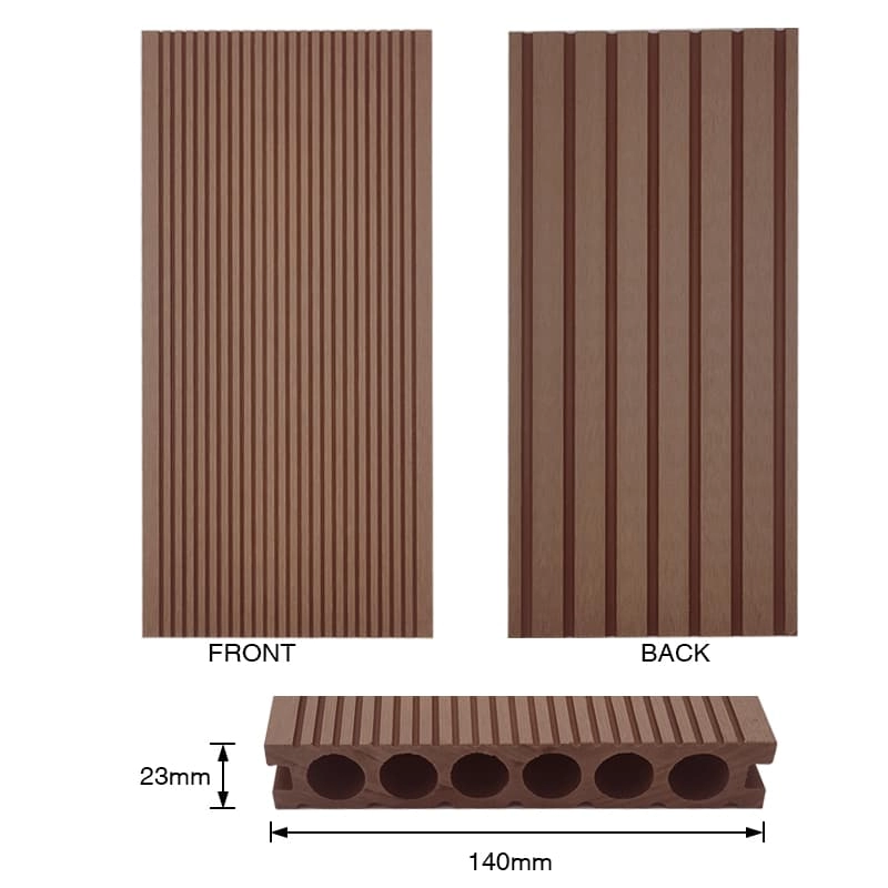 Tercel 140*23mm Easy to Install Round Hollow Wood Plastic Composite Boards WPC Outdoor Decking