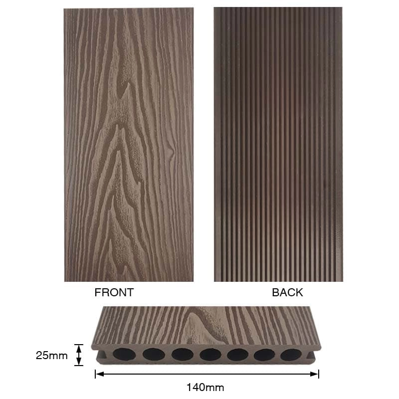 Tercel 140*25mm New Technology 3D Wood Grain Round Hollow Composite Decking WPC Composite Decking