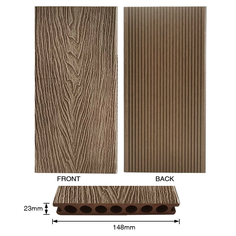 Tercel 148*23mm Waterproof Moistrue-proof 3D Embossing Wood Plastic Composite Decking Interlocking Tiles for Balcony