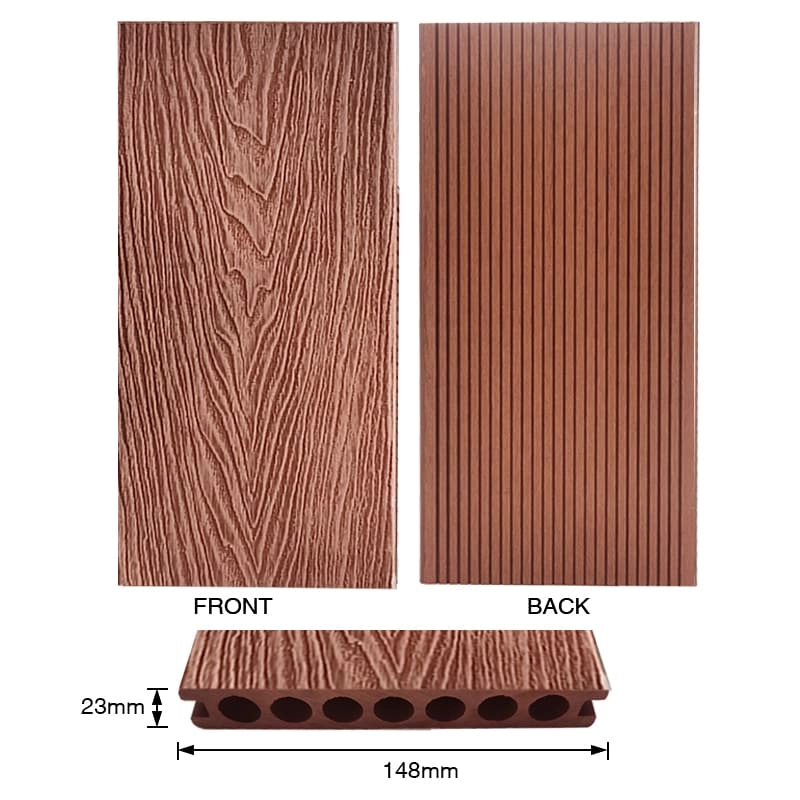 Tercel 148*23mm Pollution-free Recyclable 3D Mahogany WPC Embossing Plastic Interlocking Garden Boards