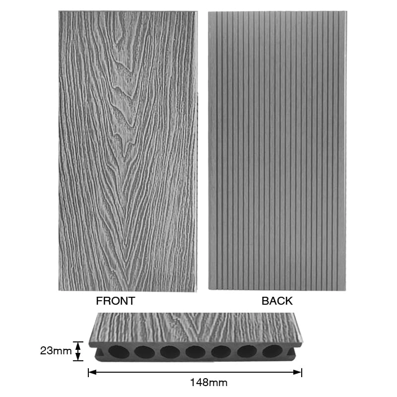 Tercel 148*23mm Formaldehyde-free Non-slip 3D Wood Grain Wooden Decking Boards for Balcony